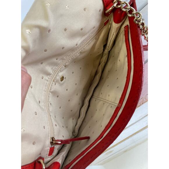 KATE SPADE SMALL RED OSTRICH LEATHER WOMENS SHOULDER BAG - Picture 8 of 12